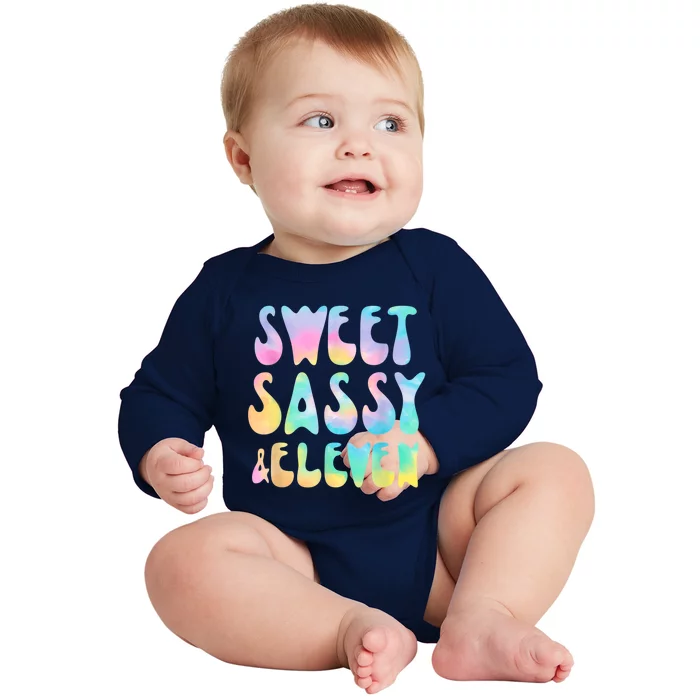 Sweet Sassy & Eleven 11th Birthday Girl Tie Dye 11 Year Old Baby Long Sleeve Bodysuit