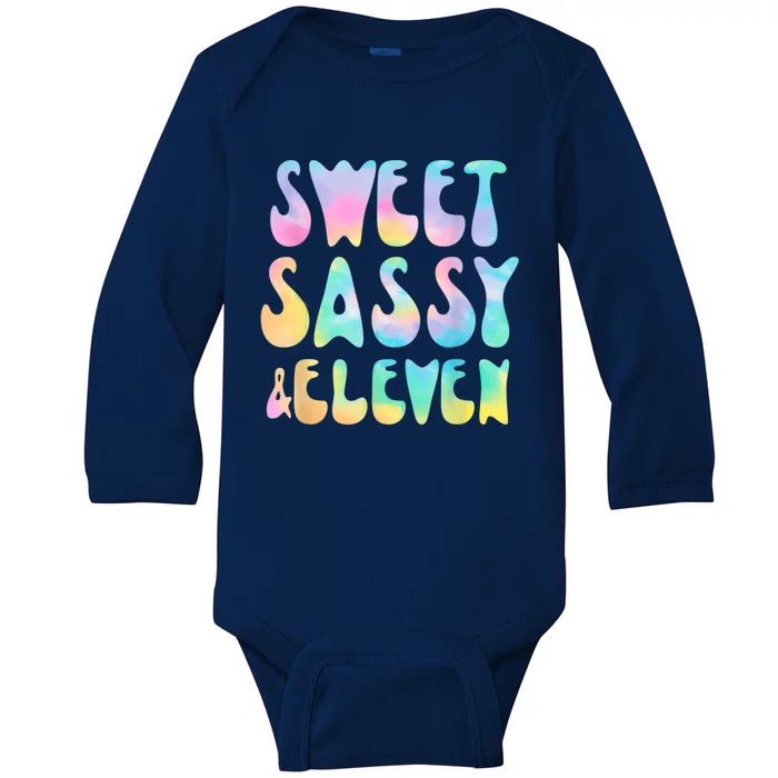 Sweet Sassy & Eleven 11th Birthday Girl Tie Dye 11 Year Old Baby Long Sleeve Bodysuit