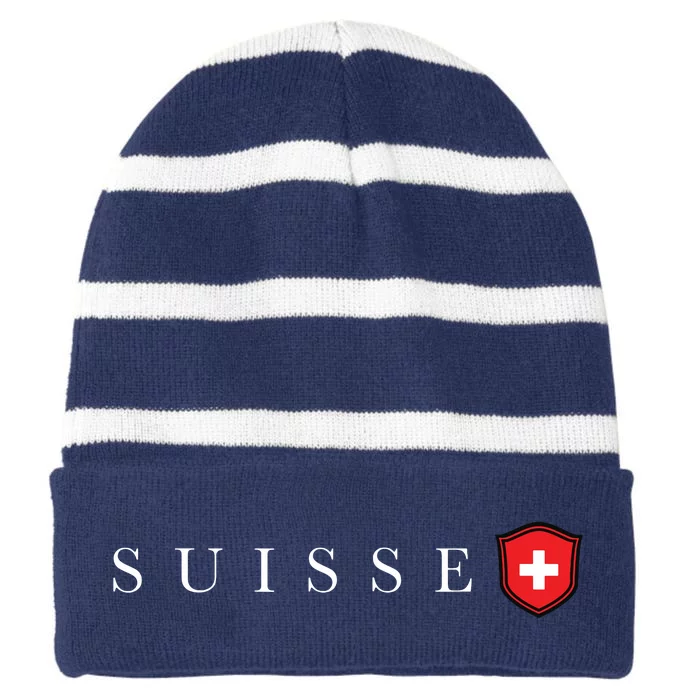 Switzerland Swiss Emblem Suisse Striped Beanie with Solid Band