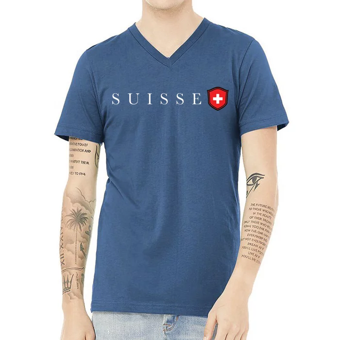 Switzerland Swiss Emblem Suisse V-Neck T-Shirt