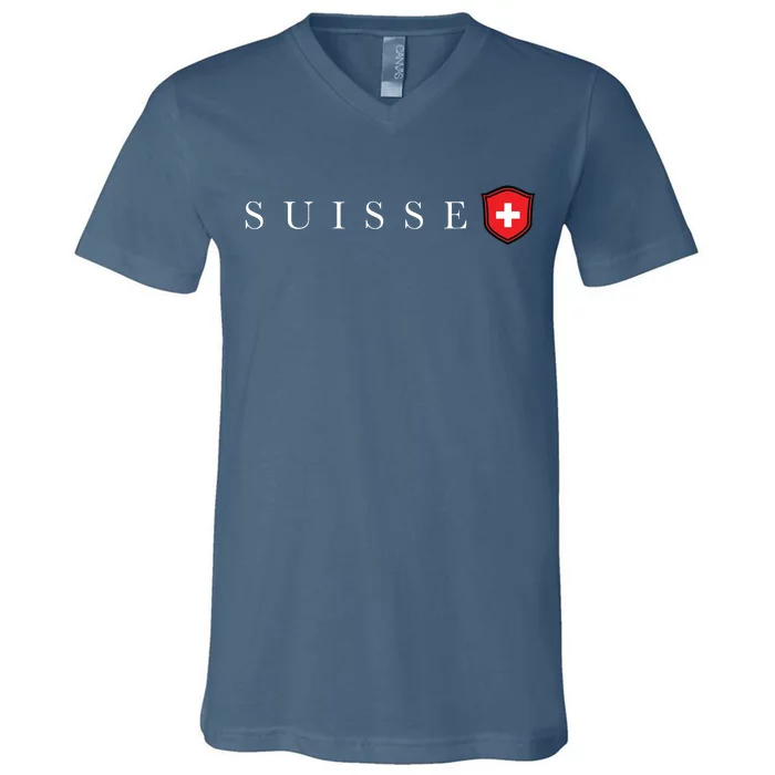 Switzerland Swiss Emblem Suisse V-Neck T-Shirt