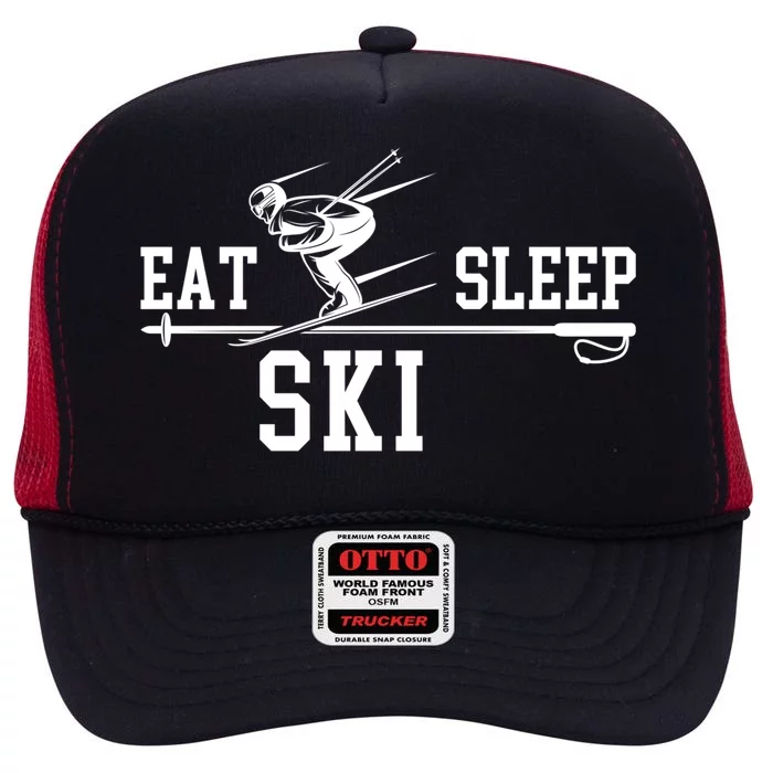 Skiing Ski Eat Sleep Repeat Winter Snow Sport Skier Hobby Gift High Crown Mesh Trucker Hat