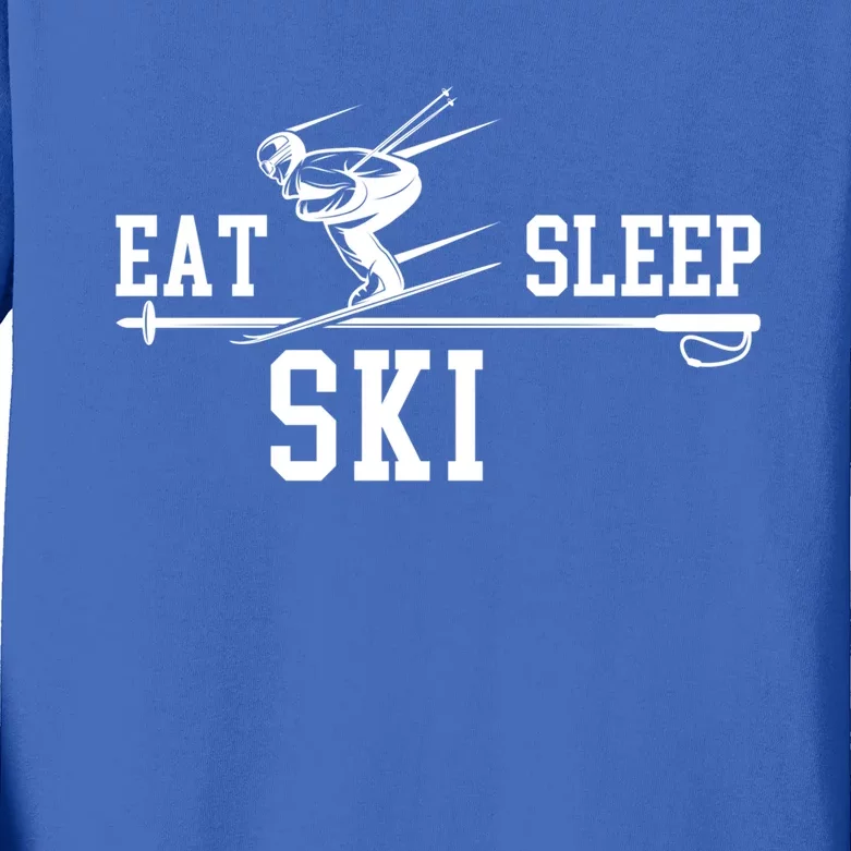 Skiing Ski Eat Sleep Repeat Winter Snow Sport Skier Hobby Gift Kids Long Sleeve Shirt