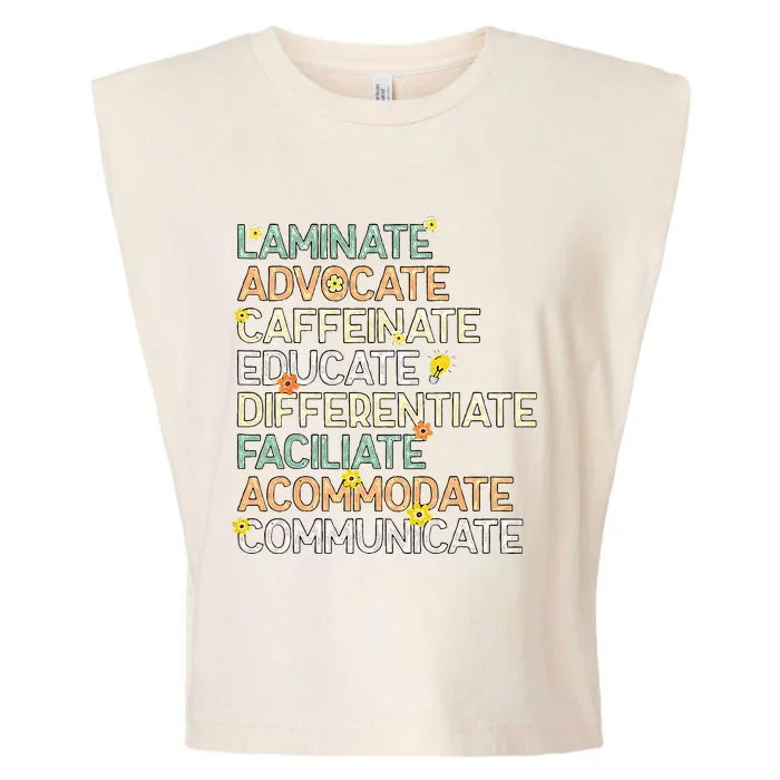 SPED Special Education Teacher Laminate Advocate Caffeinate Garment-Dyed Women's Muscle Tee