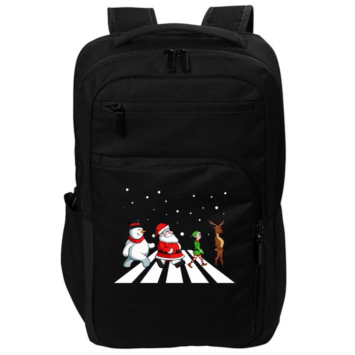 Snowman Santa Elf Reindeer Crossing Christmas Pajama Impact Tech Backpack