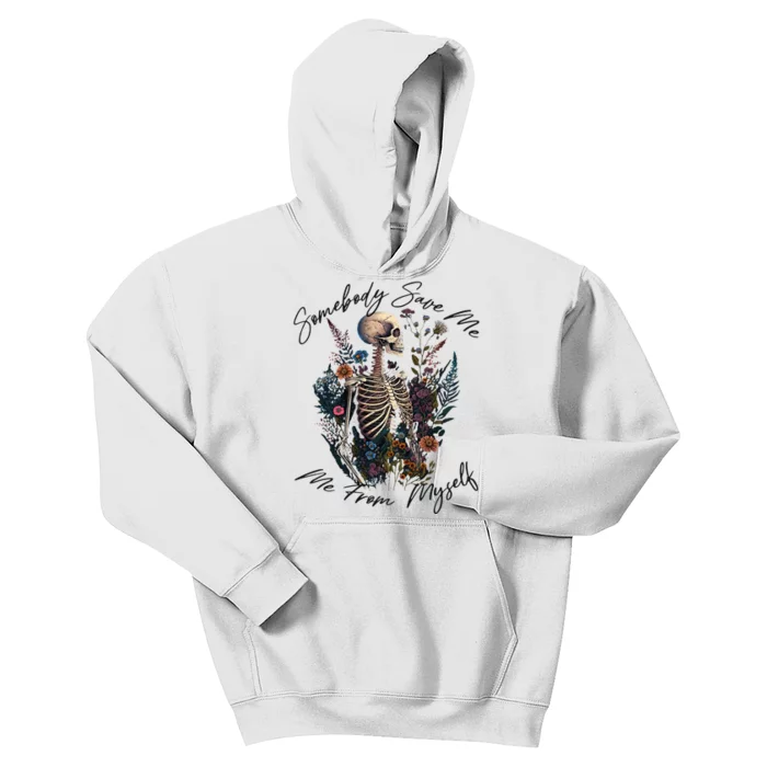 Somebody Save Flora Me Me From Western Myself Skeleton Kids Hoodie