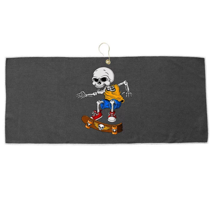 Skateboarding Skeleton Funny Skater Skate Board Halloween Large Microfiber Waffle Golf Towel