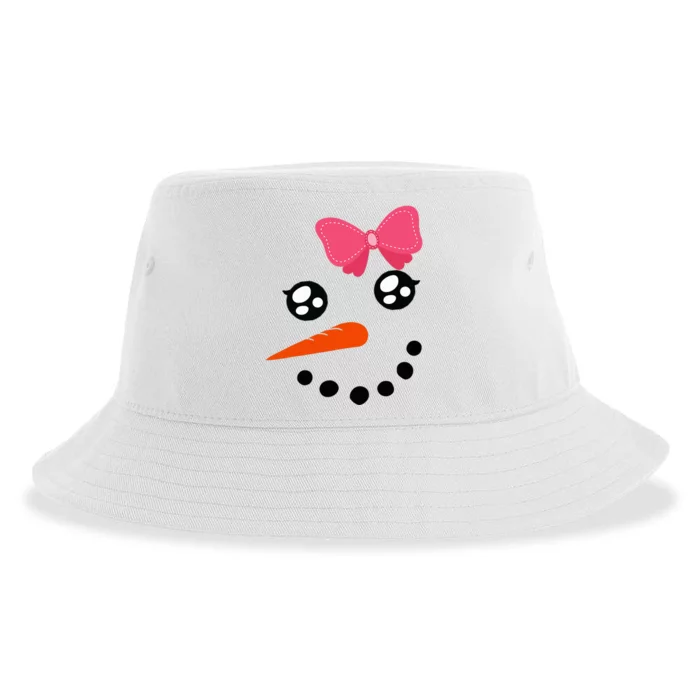 Snow Snowman Face Carrot Nose Pink Bow Sustainable Bucket Hat