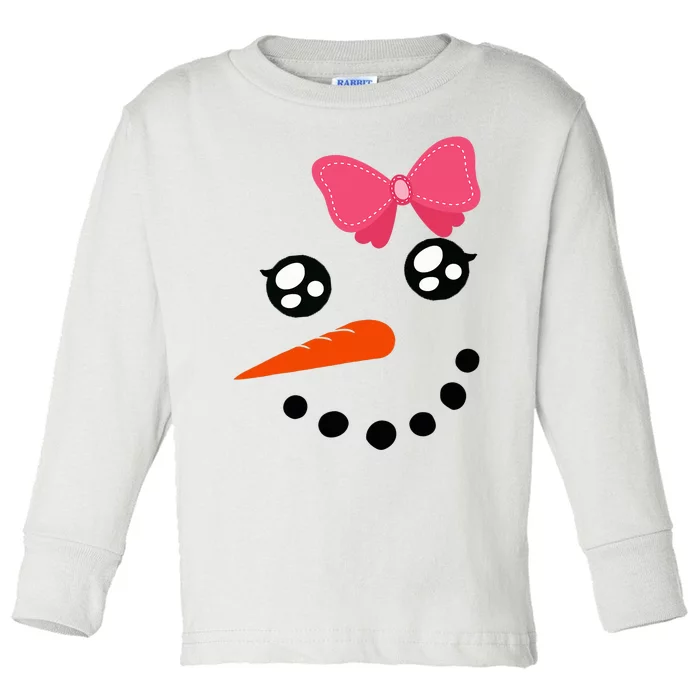 Snow Snowman Face Carrot Nose Pink Bow Toddler Long Sleeve Shirt