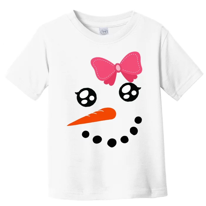 Snow Snowman Face Carrot Nose Pink Bow Toddler T-Shirt