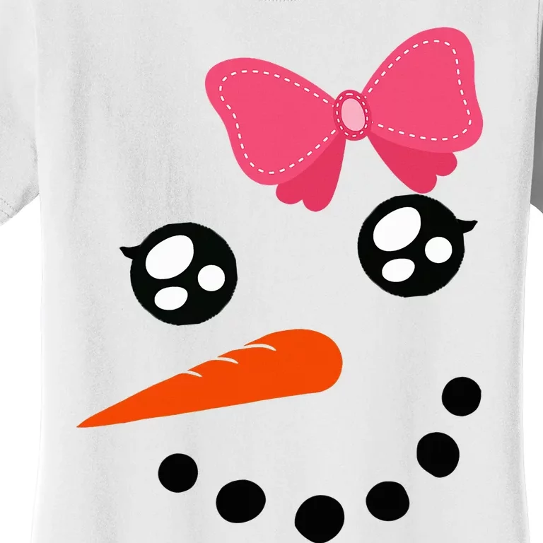 Snow Snowman Face Carrot Nose Pink Bow Women's T-Shirt