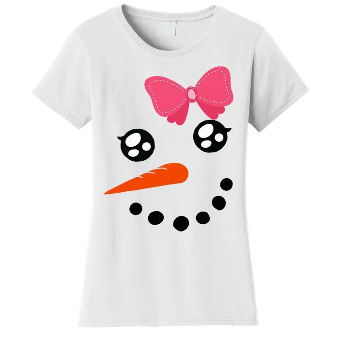 Snow Snowman Face Carrot Nose Pink Bow Women's T-Shirt