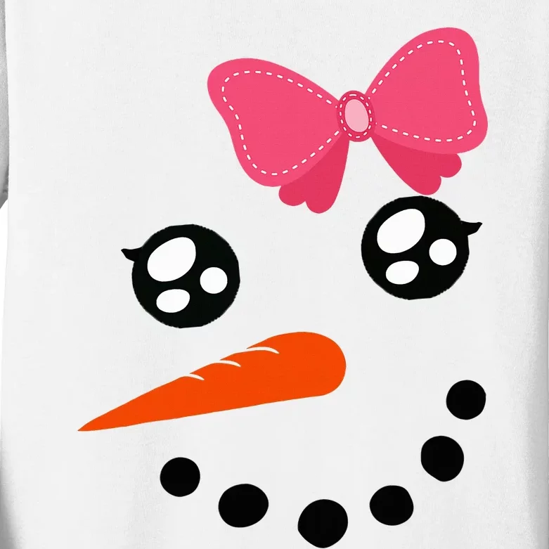 Snow Snowman Face Carrot Nose Pink Bow Kids Long Sleeve Shirt