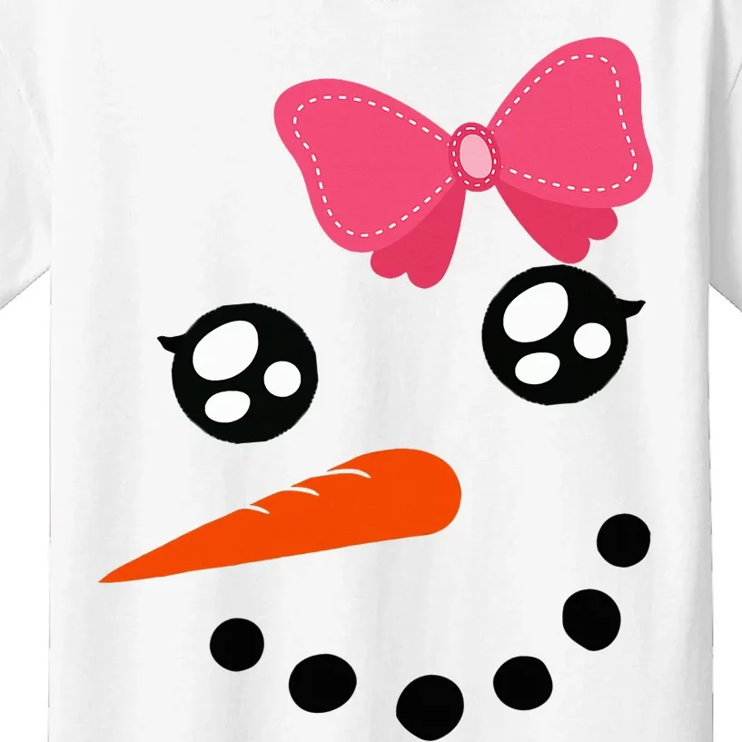 Snow Snowman Face Carrot Nose Pink Bow Kids T-Shirt