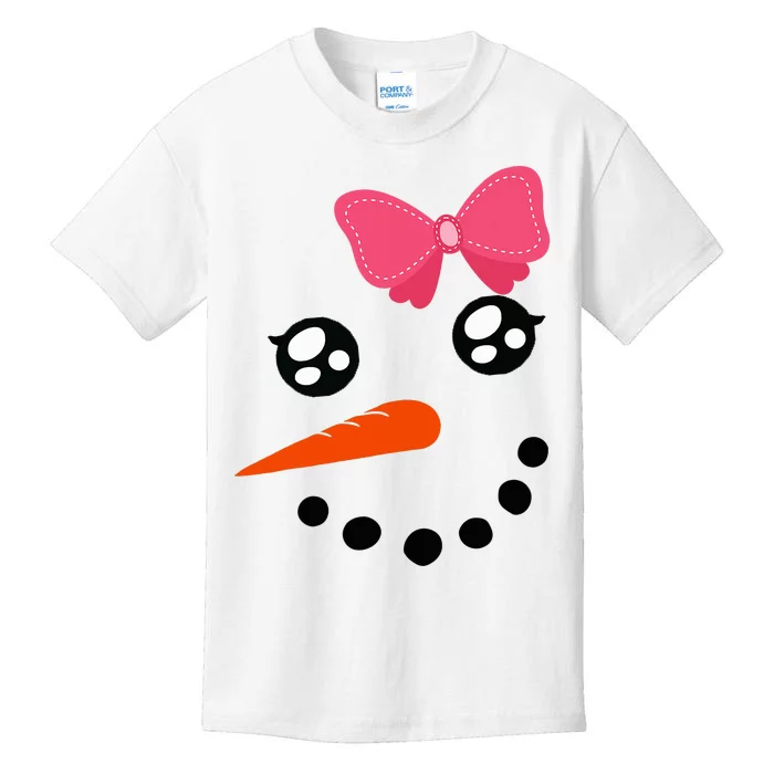 Snow Snowman Face Carrot Nose Pink Bow Kids T-Shirt