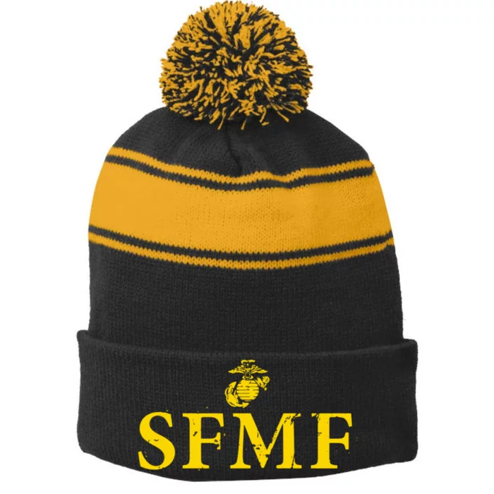 SFMF Semper Fi US Marines Stripe Pom Pom Beanie