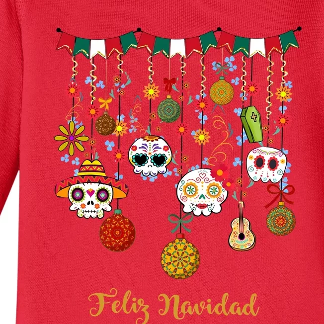 Sugar Skull Feliz Navidad Spanish Christmas Baby Long Sleeve Bodysuit