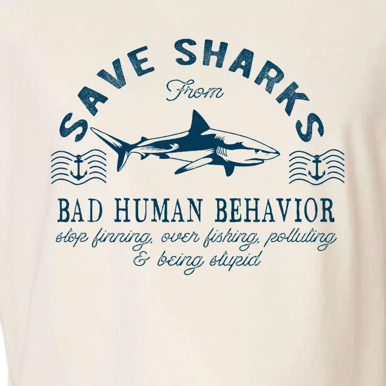 Save Sharks From Bad Human Behavior Blue Nautical Shark Garment-Dyed Women's Muscle Tee