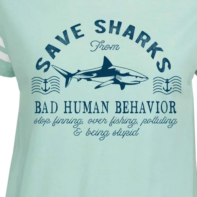 Save Sharks From Bad Human Behavior Blue Nautical Shark Enza Ladies Jersey Football T-Shirt