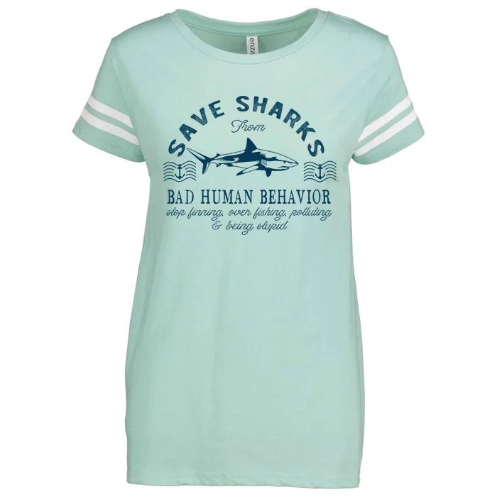 Save Sharks From Bad Human Behavior Blue Nautical Shark Enza Ladies Jersey Football T-Shirt