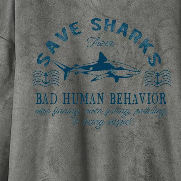 Save Sharks From Bad Human Behavior Blue Nautical Shark Hooded Wearable Blanket