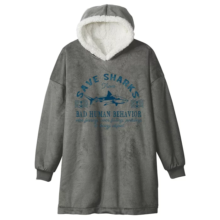 Save Sharks From Bad Human Behavior Blue Nautical Shark Hooded Wearable Blanket