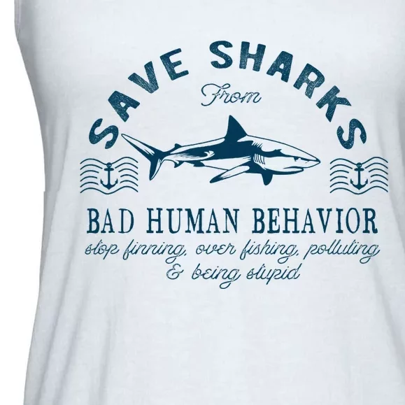 Save Sharks From Bad Human Behavior Blue Nautical Shark Ladies Essential Flowy Tank