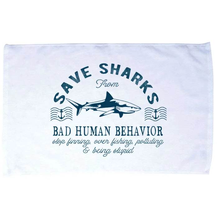 Save Sharks From Bad Human Behavior Blue Nautical Shark Microfiber Hand Towel