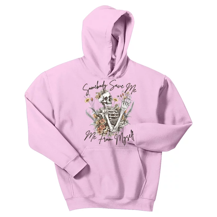 Somebody Save Flora Me Me From Western Myself Skeleton Kids Hoodie