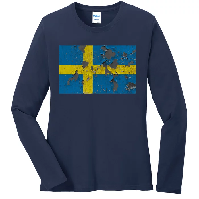 Sweden Stone Flag Ladies Long Sleeve Shirt