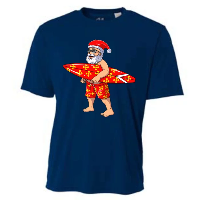 Surfing Santa For Hawaiian Surf Christmas Cooling Performance Crew T-Shirt