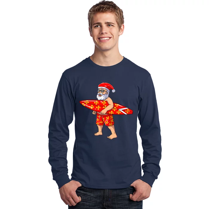 Surfing Santa For Hawaiian Surf Christmas Long Sleeve Shirt