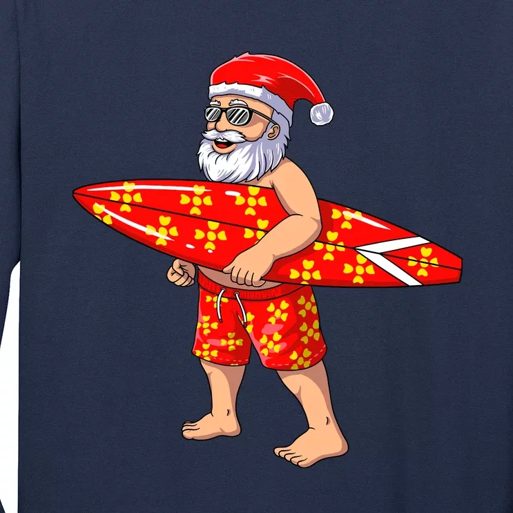 Surfing Santa For Hawaiian Surf Christmas Long Sleeve Shirt