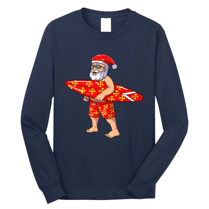 Surfing Santa For Hawaiian Surf Christmas Long Sleeve Shirt