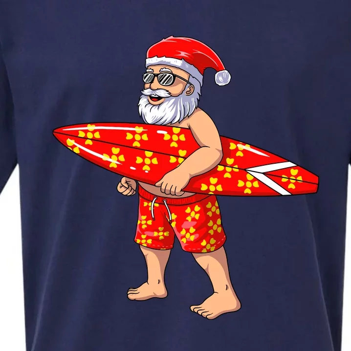 Surfing Santa For Hawaiian Surf Christmas Sueded Cloud Jersey T-Shirt