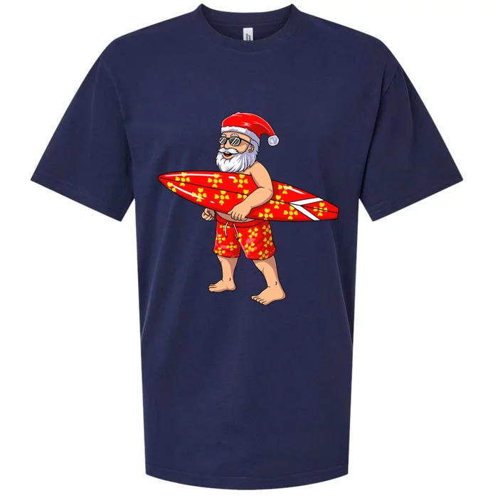 Surfing Santa For Hawaiian Surf Christmas Sueded Cloud Jersey T-Shirt