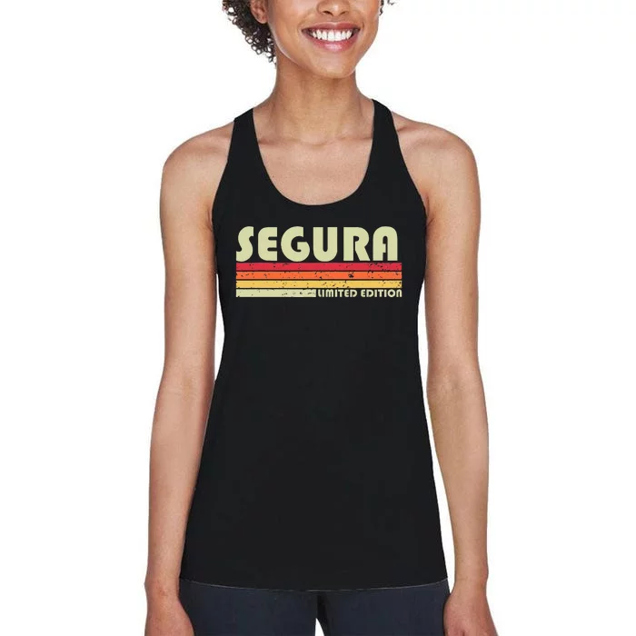 Segura Surname Funny Retro Vintage 80s 90s Birthday Reunion Women's Racerback Tank