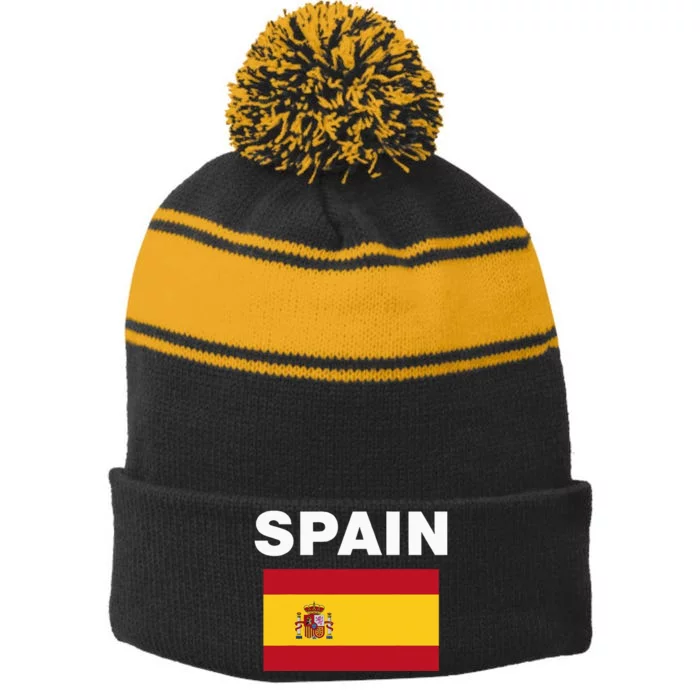 Spain Spanish Flag Heritage Stripe Pom Pom Beanie