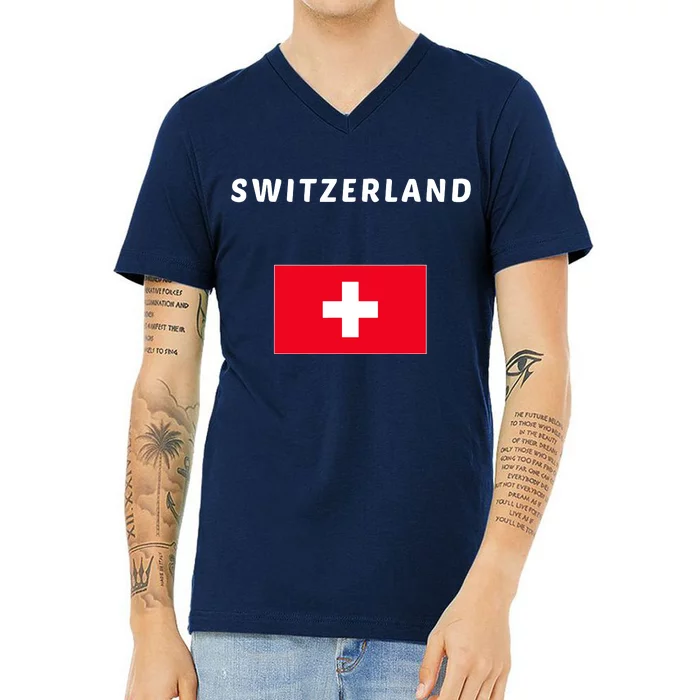 Switzerland Swiss Flag V-Neck T-Shirt