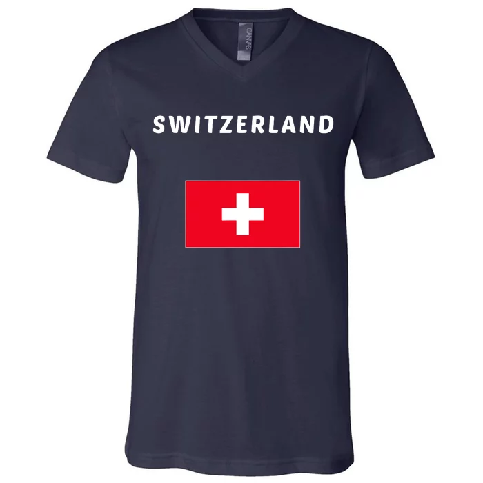 Switzerland Swiss Flag V-Neck T-Shirt