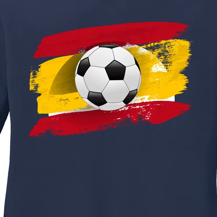 Spain Soccer Flag Ladies Long Sleeve Shirt