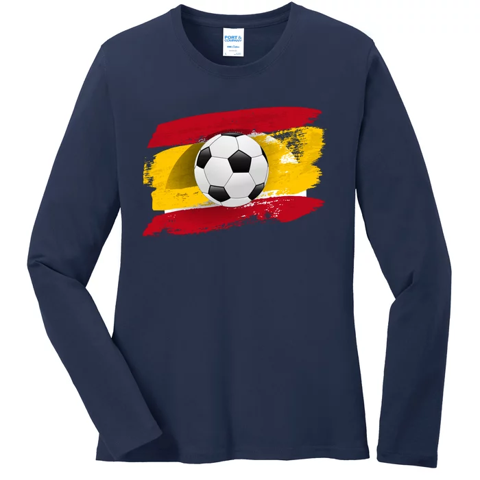 Spain Soccer Flag Ladies Long Sleeve Shirt