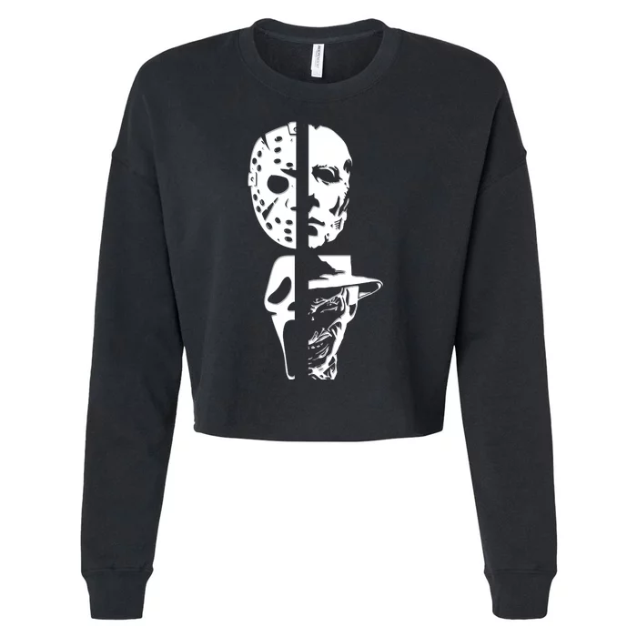 Supervillain Scary Faces Halloween Cropped Pullover Crew