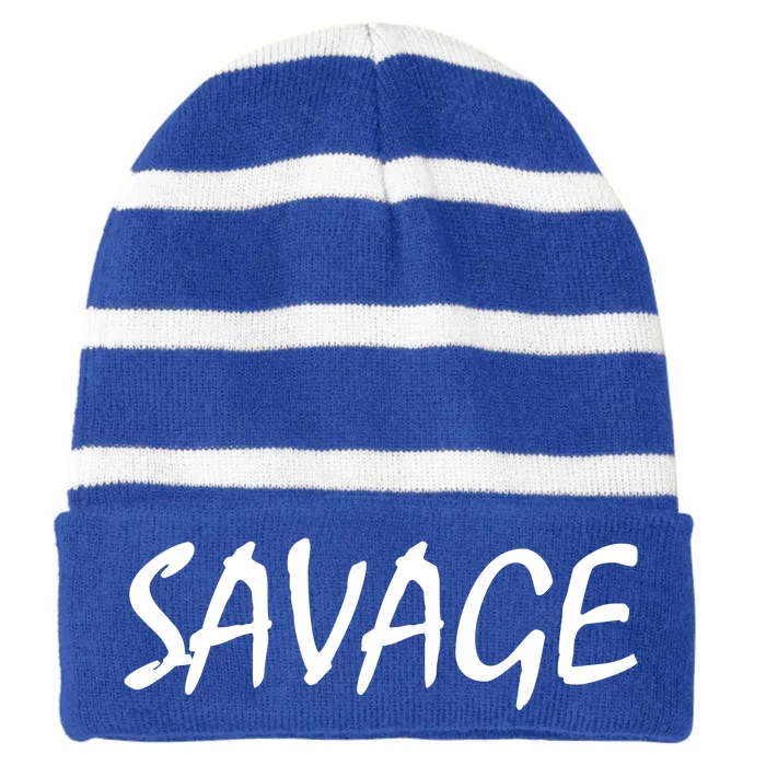 Savage Strength Funny Gift Striped Beanie with Solid Band