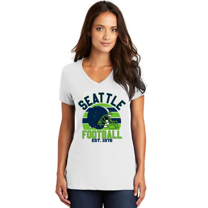 Seattle Seahawk Football Est 1976 Team Supporter Women's V-Neck T-Shirt