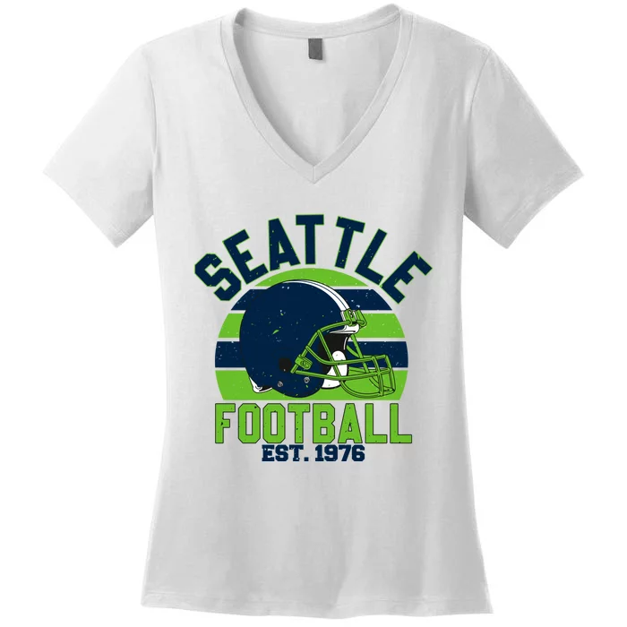 Seattle Seahawk Football Est 1976 Team Supporter Women's V-Neck T-Shirt