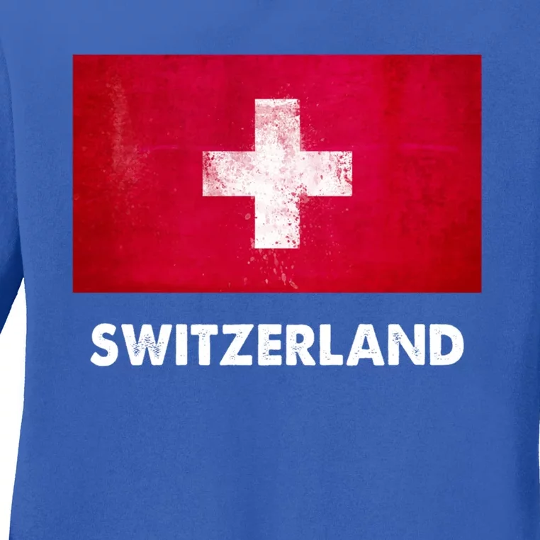 Swiss Switzerland Flag Cute Gift Ladies Long Sleeve Shirt