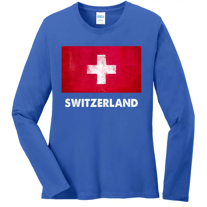 Swiss Switzerland Flag Cute Gift Ladies Long Sleeve Shirt