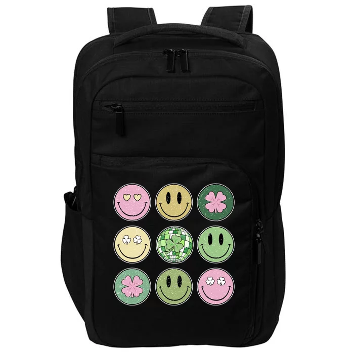 Shamrock Smile Face Disco Retro Groovy St Patricks Day Lucky Impact Tech Backpack