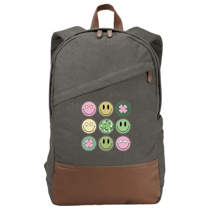 Shamrock Smile Face Disco Retro Groovy St Patricks Day Lucky Cotton Canvas Backpack